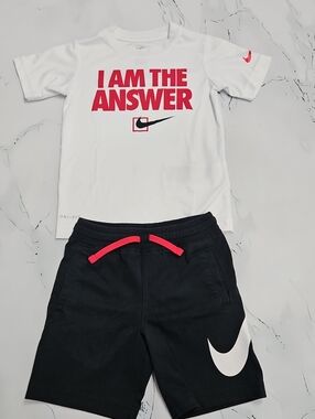 Nike Toddler White Tee & Black Shorts Set with Red Accents